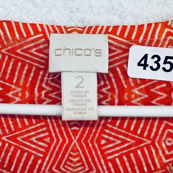 Chicos Womens V Neck Shirt Size Large Orange Geometric Metallic Rhinestones - Picture 5 of 10